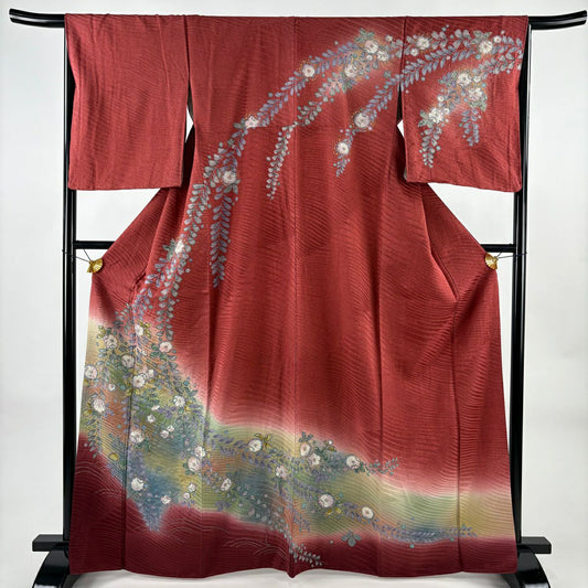 【美品】訪問服 身長165cm 袖長66cm M 雙層 辻花染 波 金銀彩 絞染 茜 純蠶絲 名品級