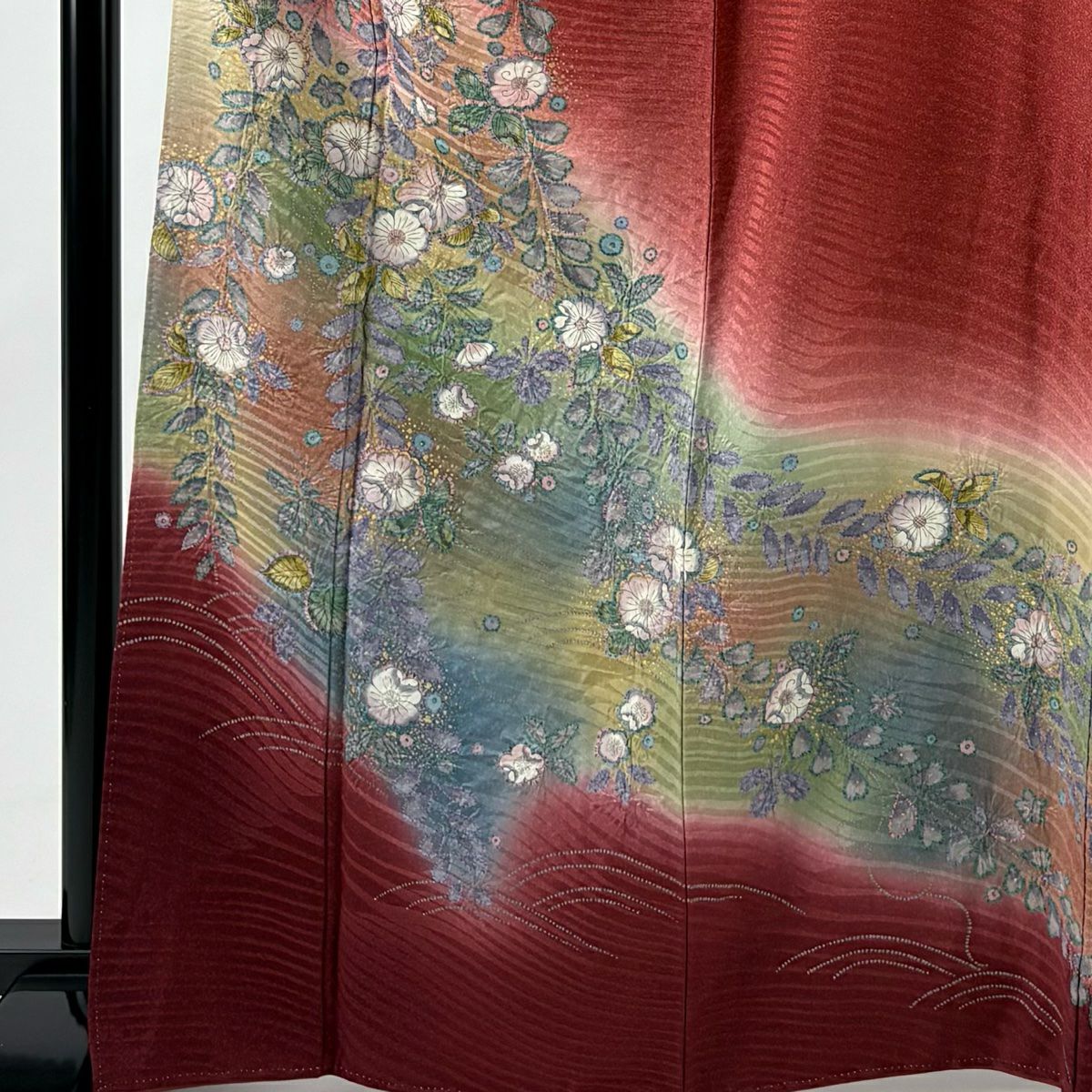 【美品】訪問服 身長165cm 袖長66cm M 雙層 辻花染 波 金銀彩 絞染 茜 純蠶絲 名品級