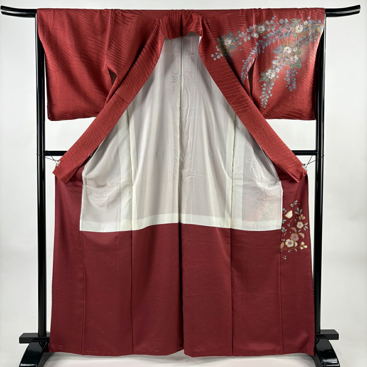 【美品】訪問服 身長165cm 袖長66cm M 雙層 辻花染 波 金銀彩 絞染 茜 純蠶絲 名品級