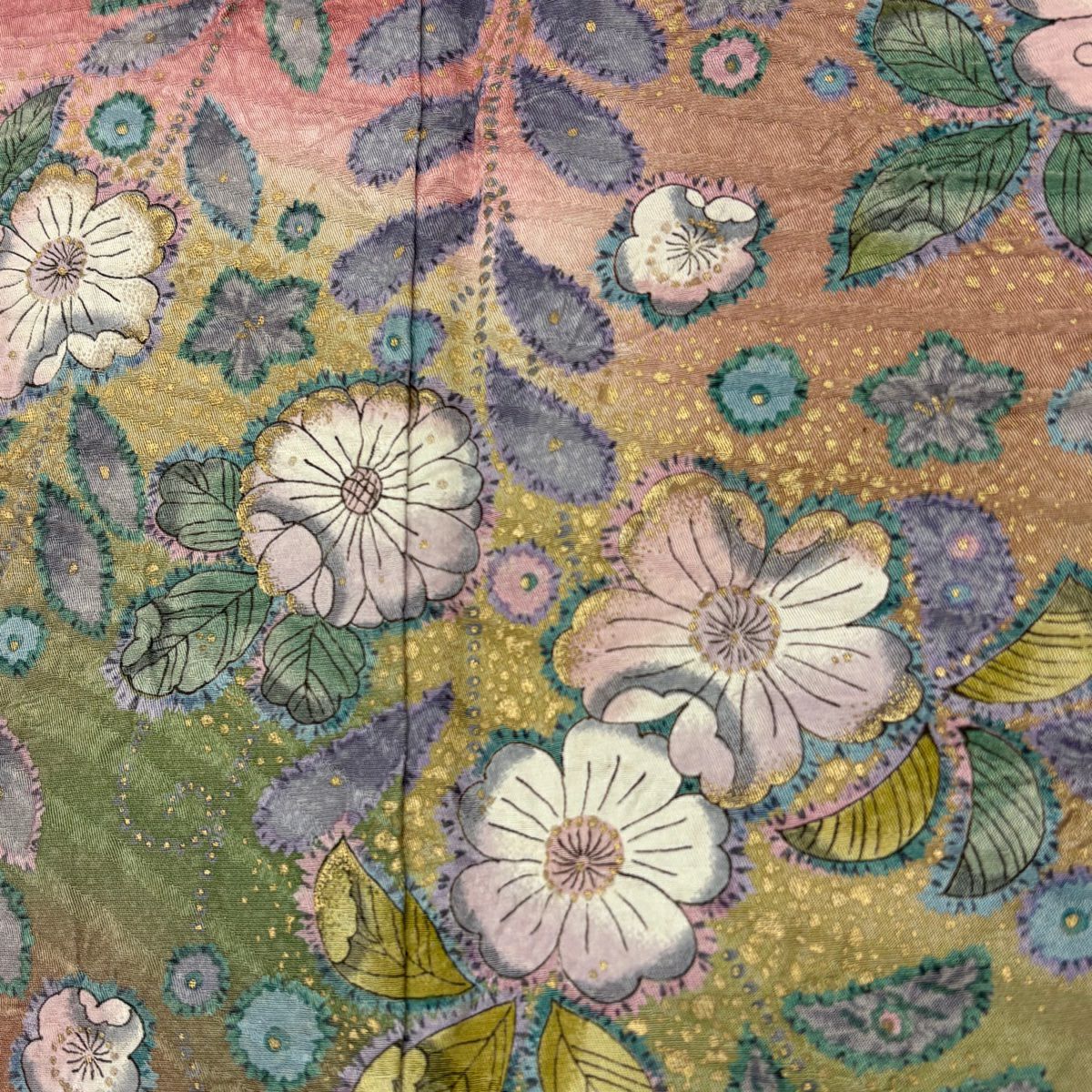 【美品】訪問服 身長165cm 袖長66cm M 雙層 辻花染 波 金銀彩 絞染 茜 純蠶絲 名品級