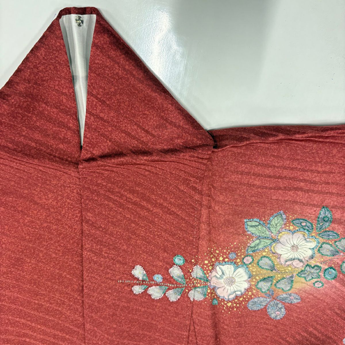 【美品】訪問服 身長165cm 袖長66cm M 雙層 辻花染 波 金銀彩 絞染 茜 純蠶絲 名品級