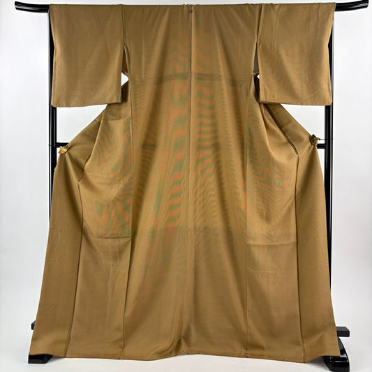 江戶小紋 身長173.5cm 袖長66.5cm M 雙層 萬筋 紋理 山吹茶 純蠶絲 名品級 一つ紋