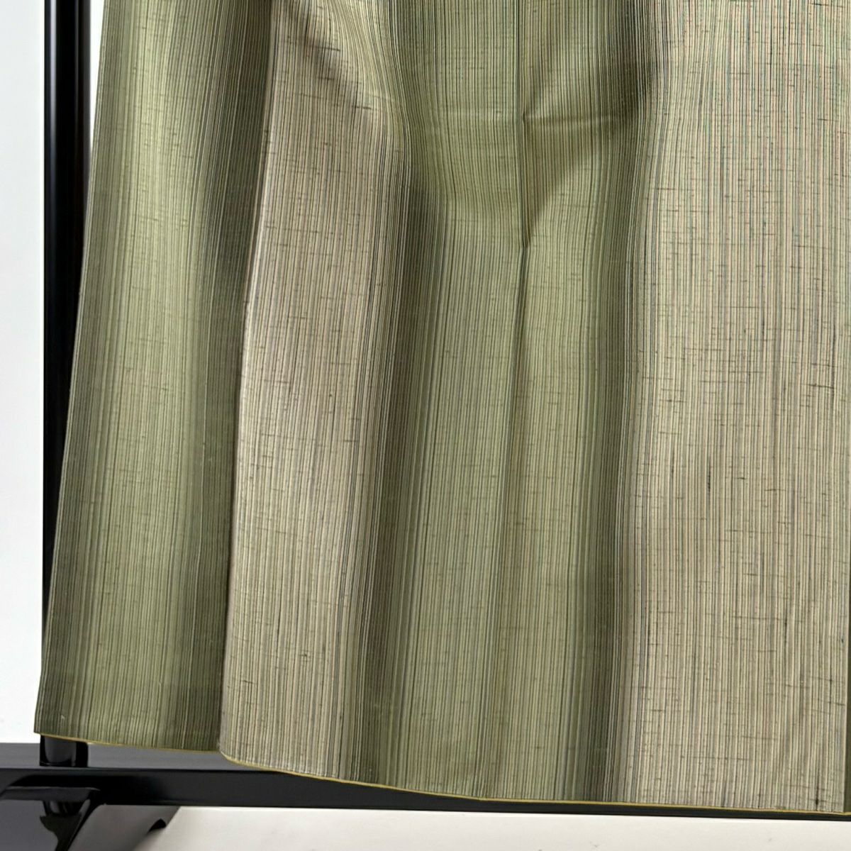 【美品】 紬織 身長160.5cm 袖長63cm S 雙層 蕨紬織 垂直條紋 灰綠 純蠶絲 名品級