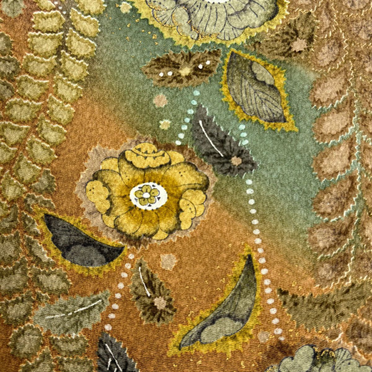 【美品】訪問服 身長160.5cm 袖長66cm M 雙層 落款あり 辻花染 金銀彩 漸層 黃土色 純蠶絲 名品級