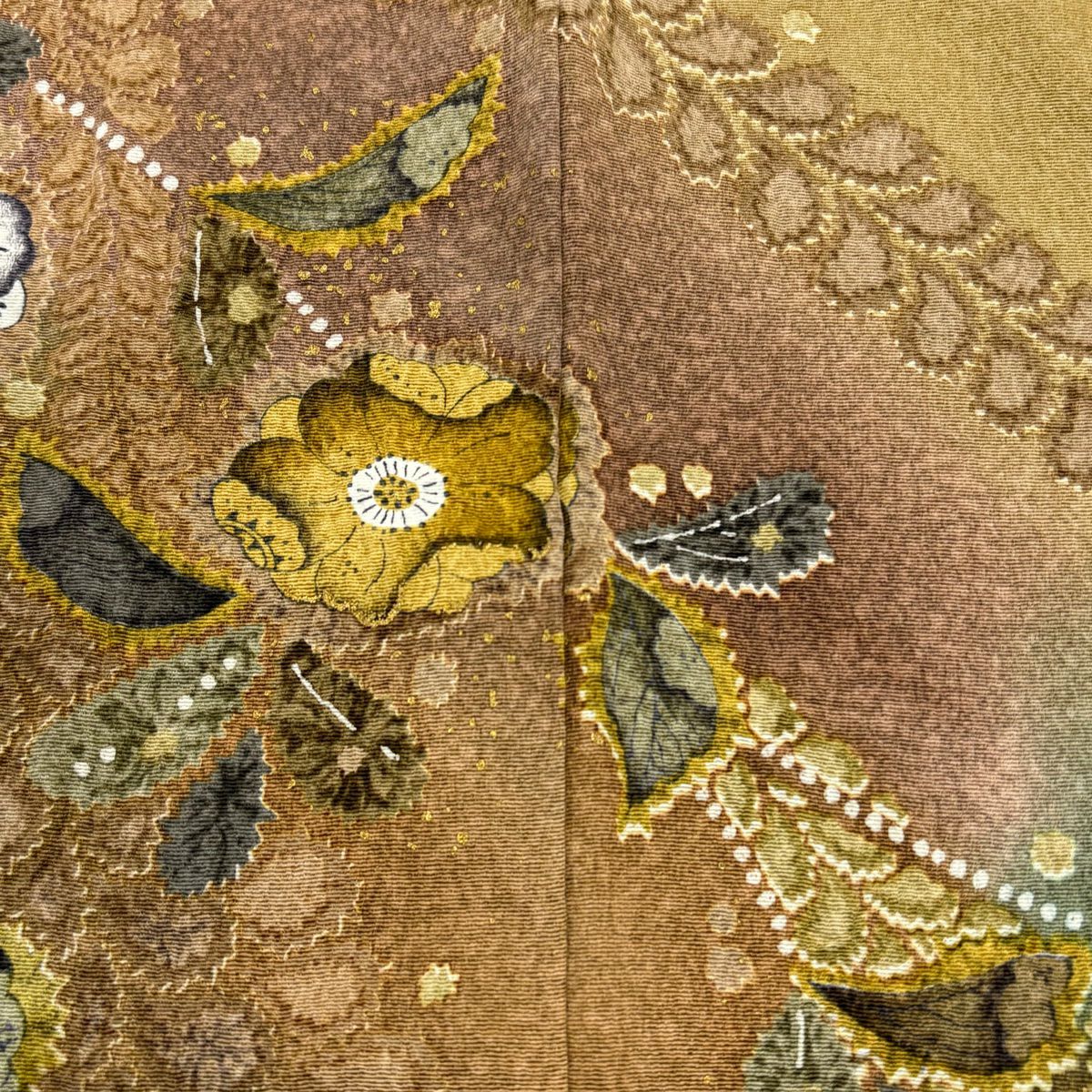 【美品】訪問服 身長160.5cm 袖長66cm M 雙層 落款あり 辻花染 金銀彩 漸層 黃土色 純蠶絲 名品級
