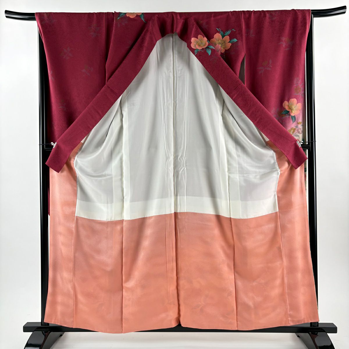 【美品】振袖禮服 身長159cm 袖長67cm M 雙層 山口小夜千 落款あり 草花紋紋 金銀彩 漸變 深粉色 純蠶絲 名品級