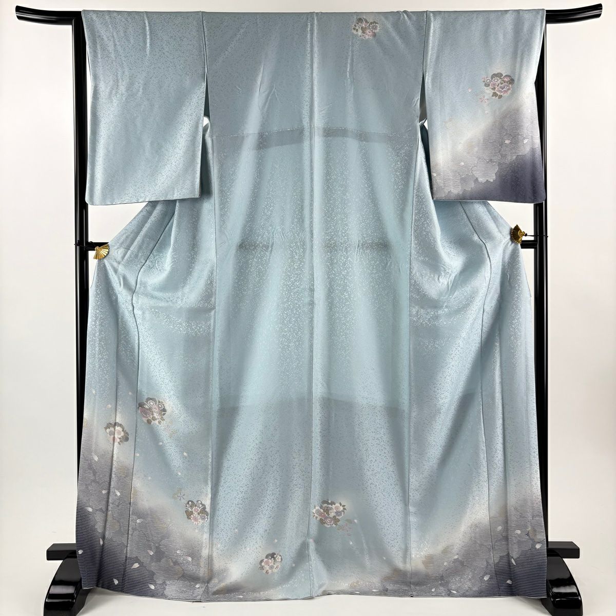 付下 身長171.5cm 袖長65.5cm M 雙層 櫻花 牡丹 金銀彩 漸層 水藍 純蠶絲 名品級