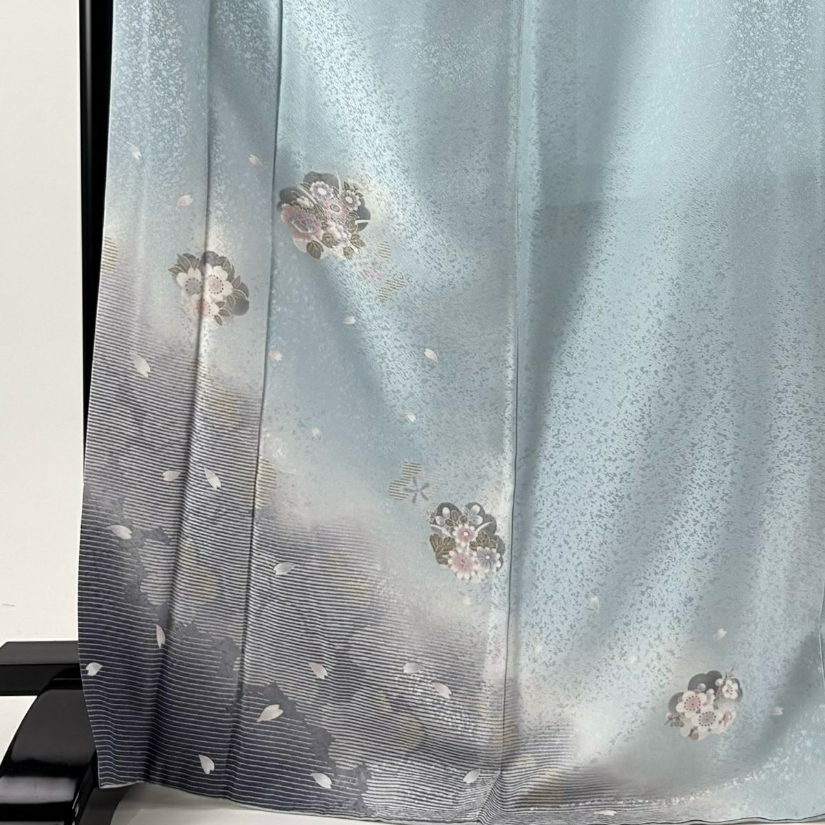 付下 身長171.5cm 袖長65.5cm M 雙層 櫻花 牡丹 金銀彩 漸層 水藍 純蠶絲 名品級