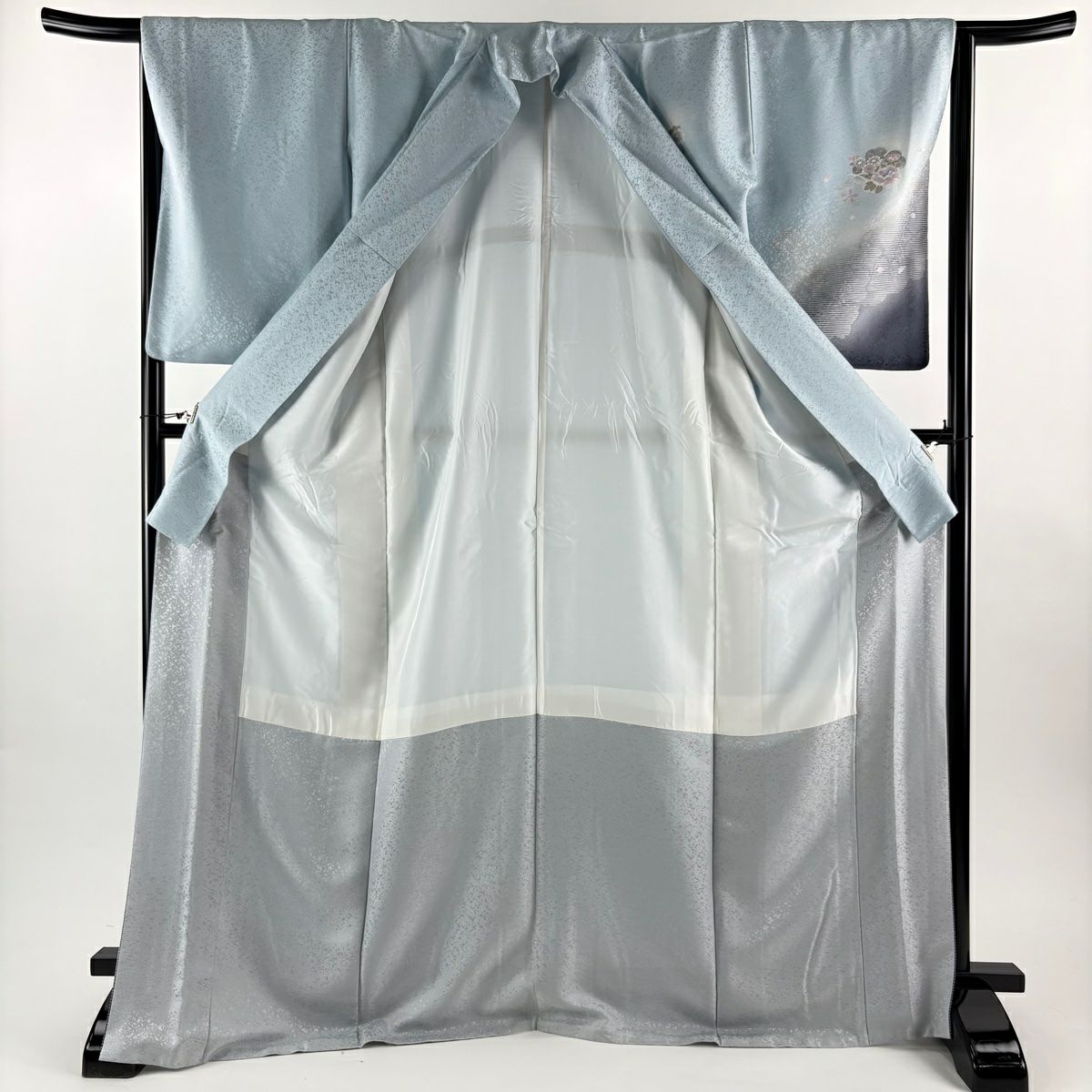 付下 身長171.5cm 袖長65.5cm M 雙層 櫻花 牡丹 金銀彩 漸層 水藍 純蠶絲 名品級