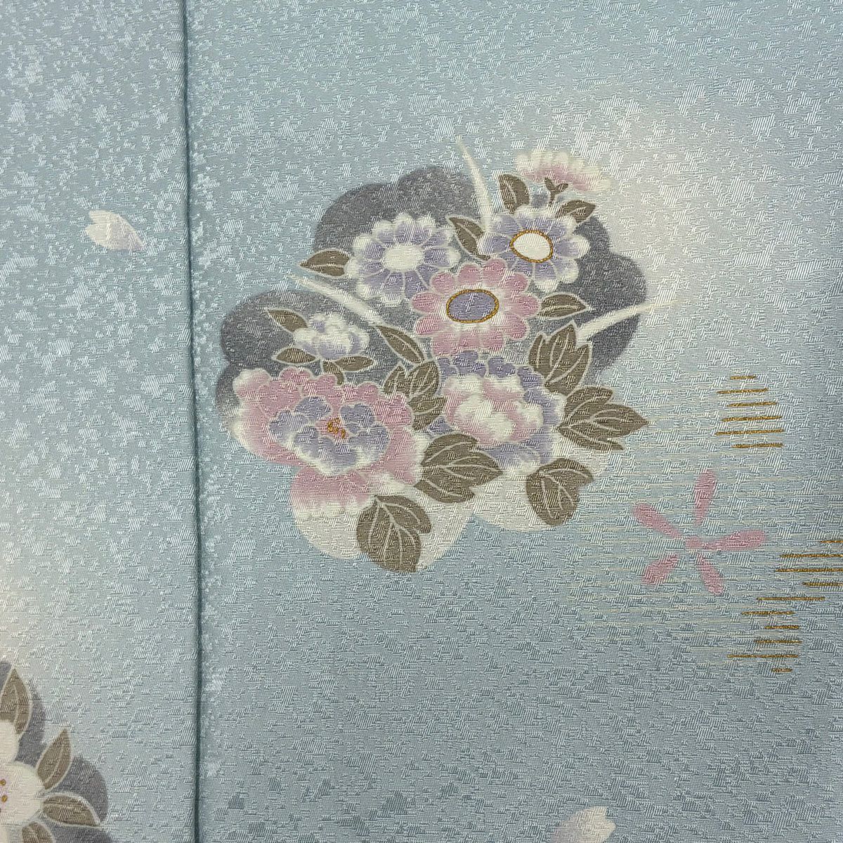 付下 身長171.5cm 袖長65.5cm M 雙層 櫻花 牡丹 金銀彩 漸層 水藍 純蠶絲 名品級