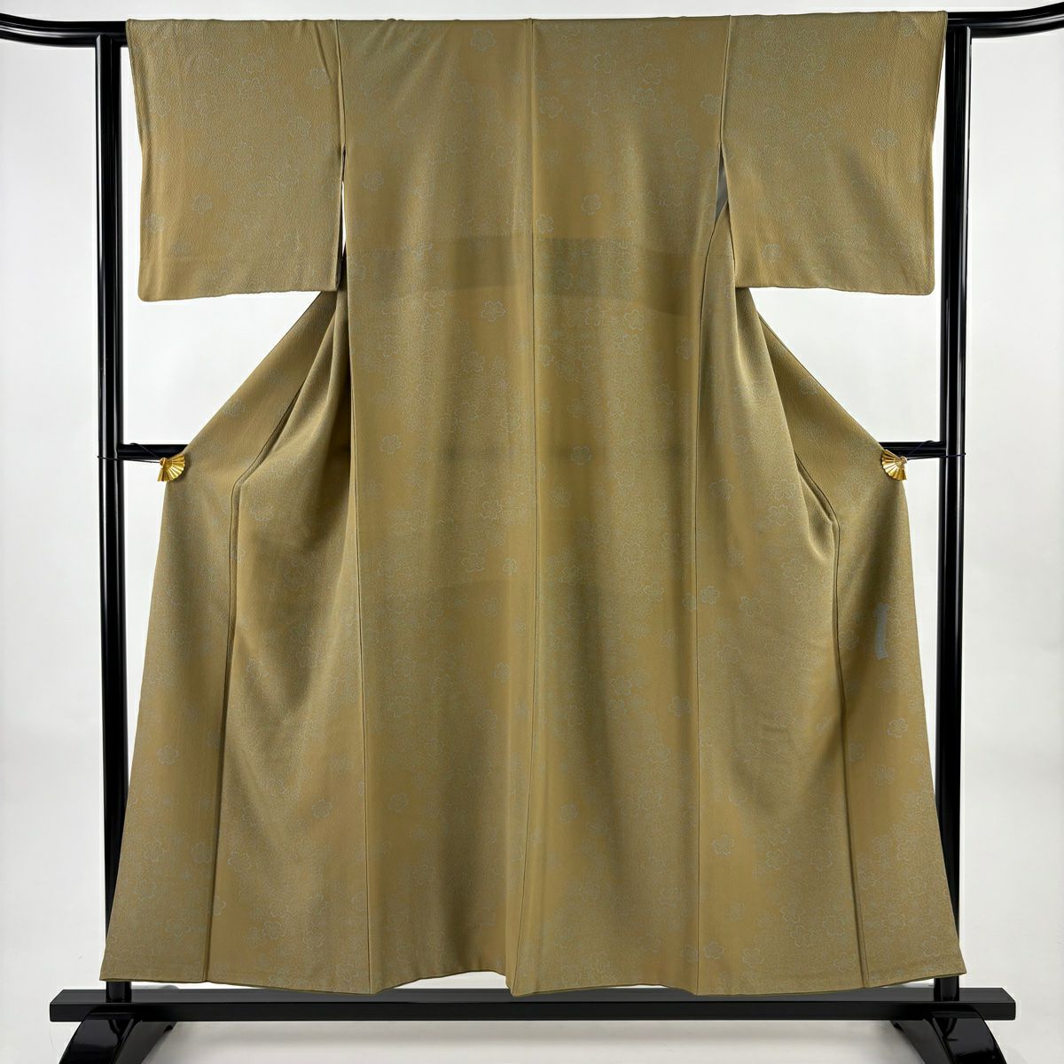 小紋 身長154.5cm 袖長62.5cm S 雙層 辻村ジュサブロー 有落款 櫻花 縮緬 鶯色 純蠶絲 名品級