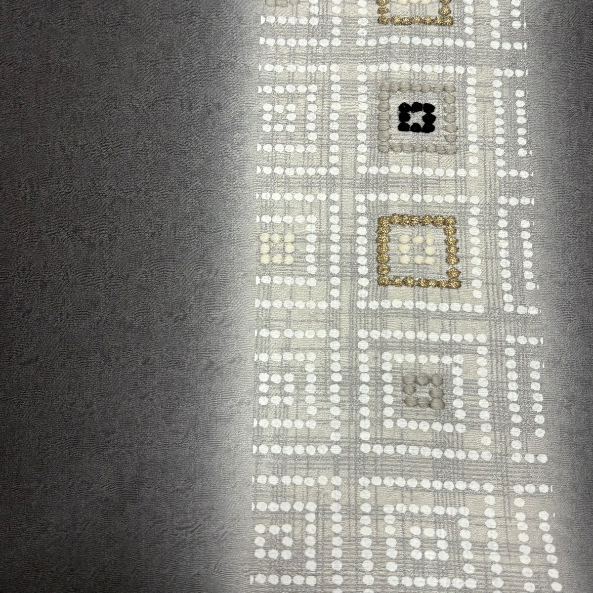 付下 身長154cm 袖長64cm M 雙層 格子 幾何學 金絲 刺繡 黑灰 純蠶絲 名品級