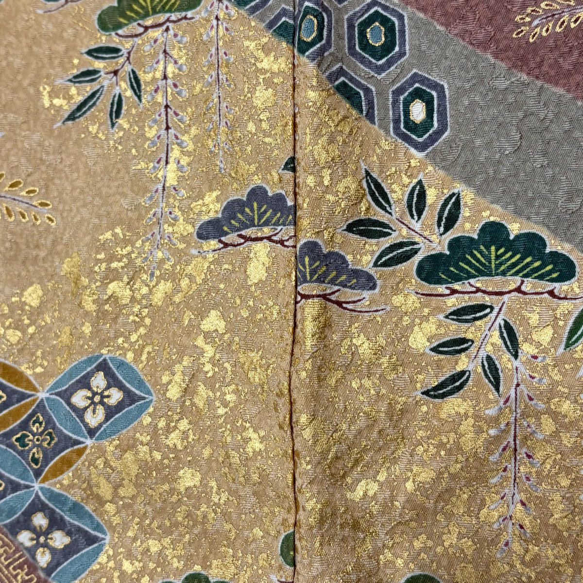 【美品】訪問服 身長160cm 袖長68cm L 雙層 草花紋紋 流水 金彩裝飾 鮭粉色 純蠶絲 名品級