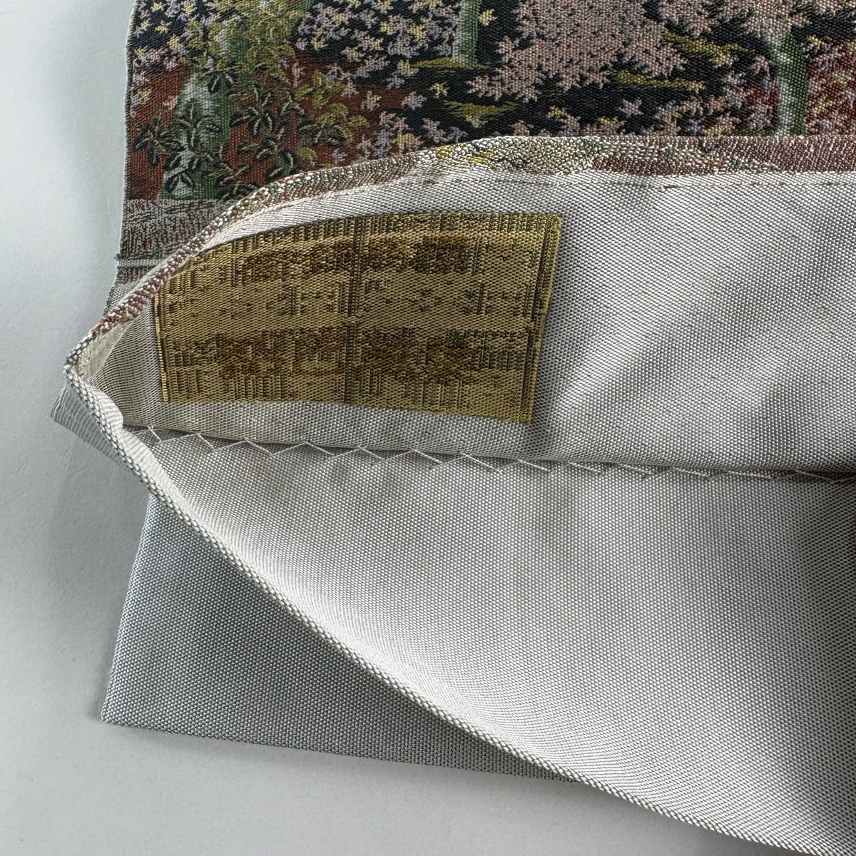 【美品】 袋帶 秀品級 樹木 柴垣 灰綠 全通 純蠶絲