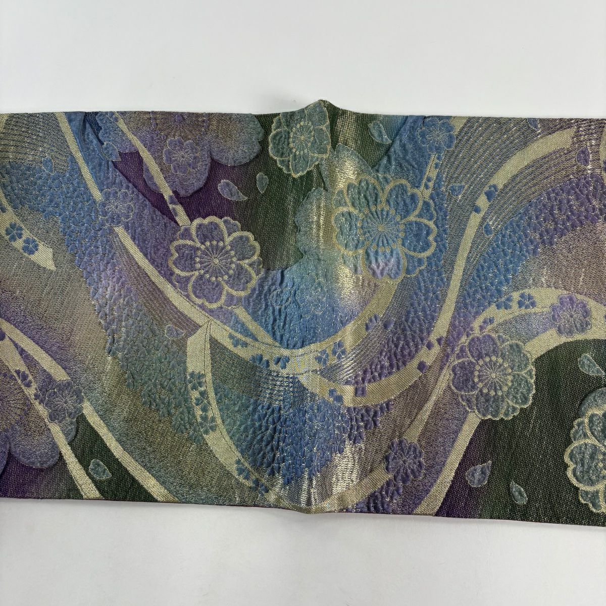 【美品】 袋帶 優品級 證書附帶 櫻花花瓣 金絲 金金箔 青紫 全通 純蠶絲