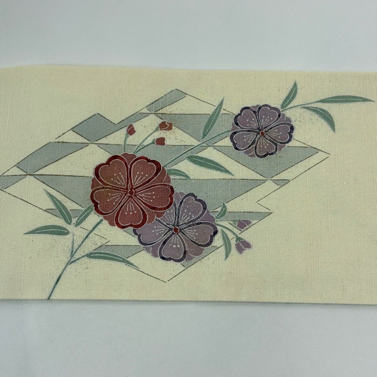 【美品】 名古屋帶 秀品級 紬織織 草花紋紋 蝶 金銀彩 淡黃 純蠶絲