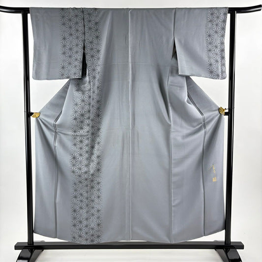 付下 身長155.5cm 袖長62cm S 雙層 斉藤上太郎 やまと 有落款 麻葉 銀通 灰 純蠶絲 逸品級