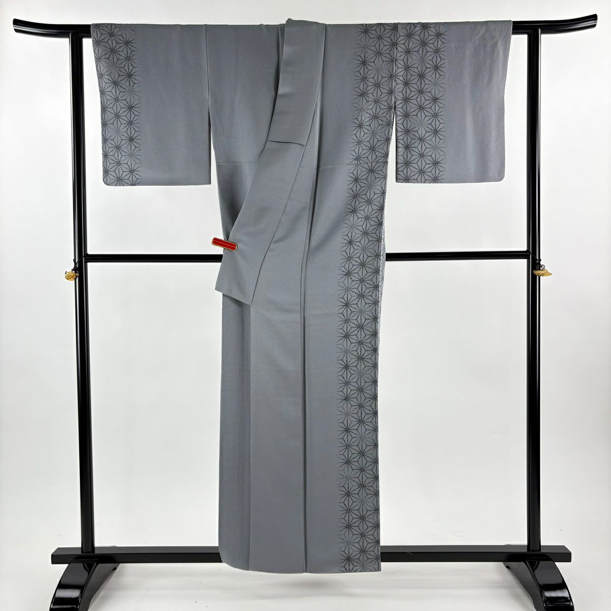 付下 身長155.5cm 袖長62cm S 雙層 斉藤上太郎 やまと 有落款 麻葉 銀通 灰 純蠶絲 逸品級