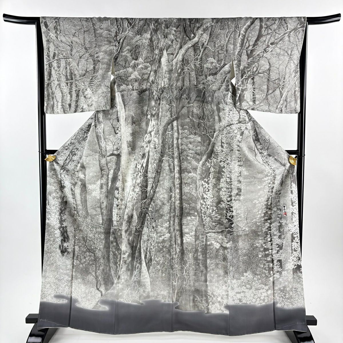 【美品】訪問服 身長166.5cm 袖長65.5cm M 雙層 山岡古都 有落款 白樺 灰 純蠶絲 逸品級
