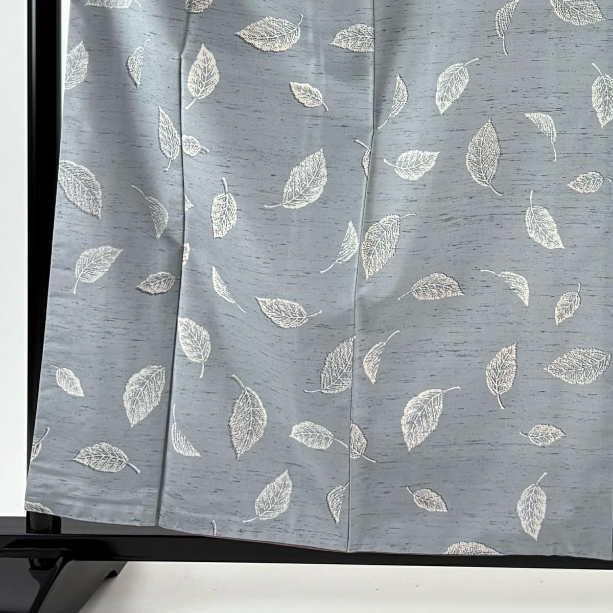 【美品】 小紋 身長160.5cm 袖長65.5cm M 雙層 紬織織 葉柄 灰色 純蠶絲 名品級