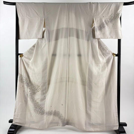 付下 身長163.5cm 袖長67cm M 雙層 櫻花 菊花花 刺繡 金線 粉米色 純蠶絲 名品級