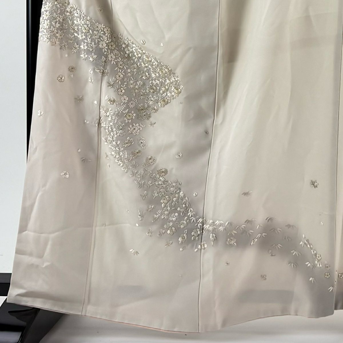 付下 身長163.5cm 袖長67cm M 雙層 櫻花 菊花花 刺繡 金線 粉米色 純蠶絲 名品級