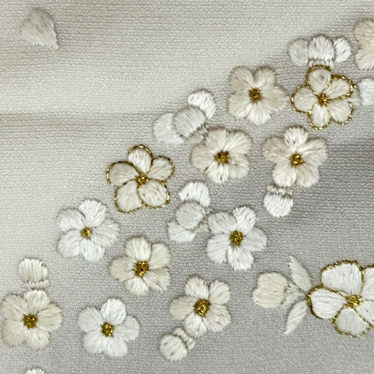 付下 身長163.5cm 袖長67cm M 雙層 櫻花 菊花花 刺繡 金線 粉米色 純蠶絲 名品級