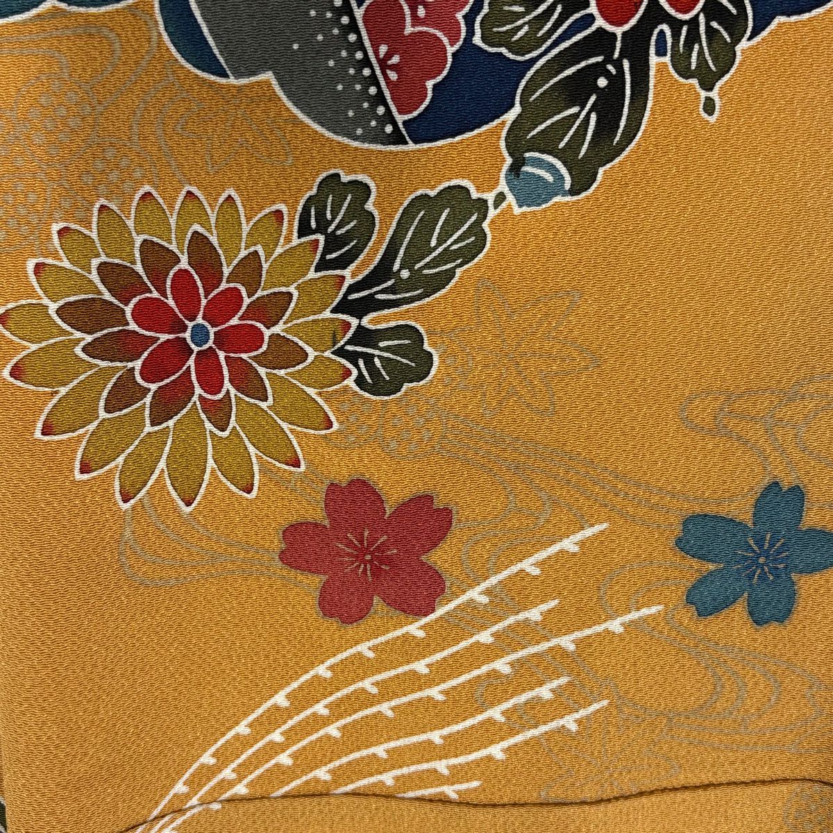 振袖禮服 身長169.5cm 袖長66cm M 雙層 牡丹 草花紋紋 絞染 薄橙色 純蠶絲 名品級