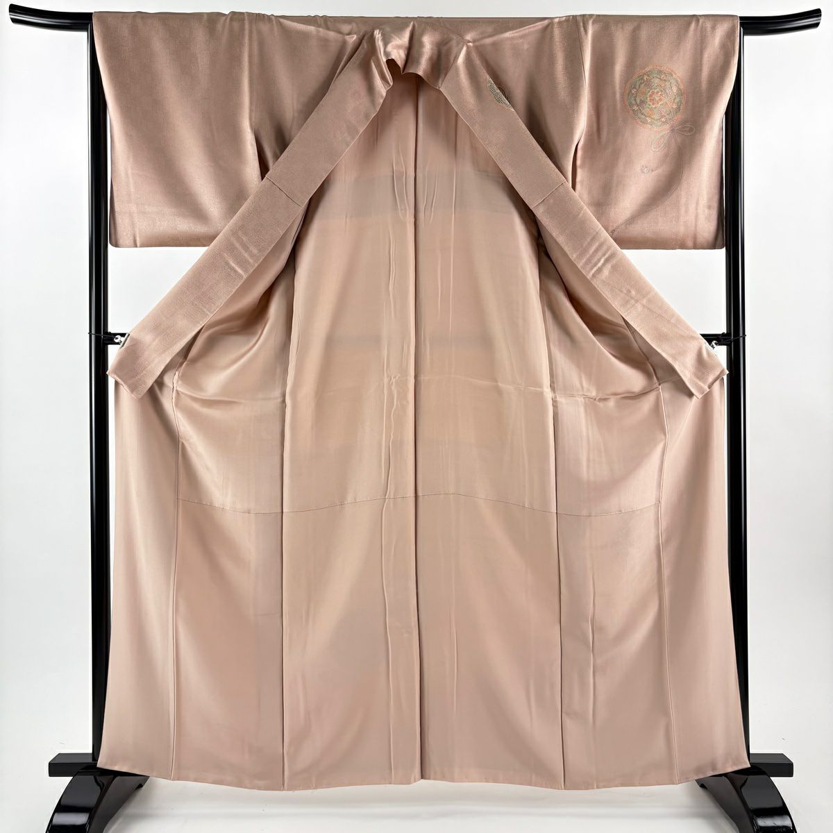 【美品】訪問服 身長163cm 袖長66.5cm M 雙層 鏡裏文 鳳凰 刺繡 漸層 粉米色 純蠶絲 秀品級