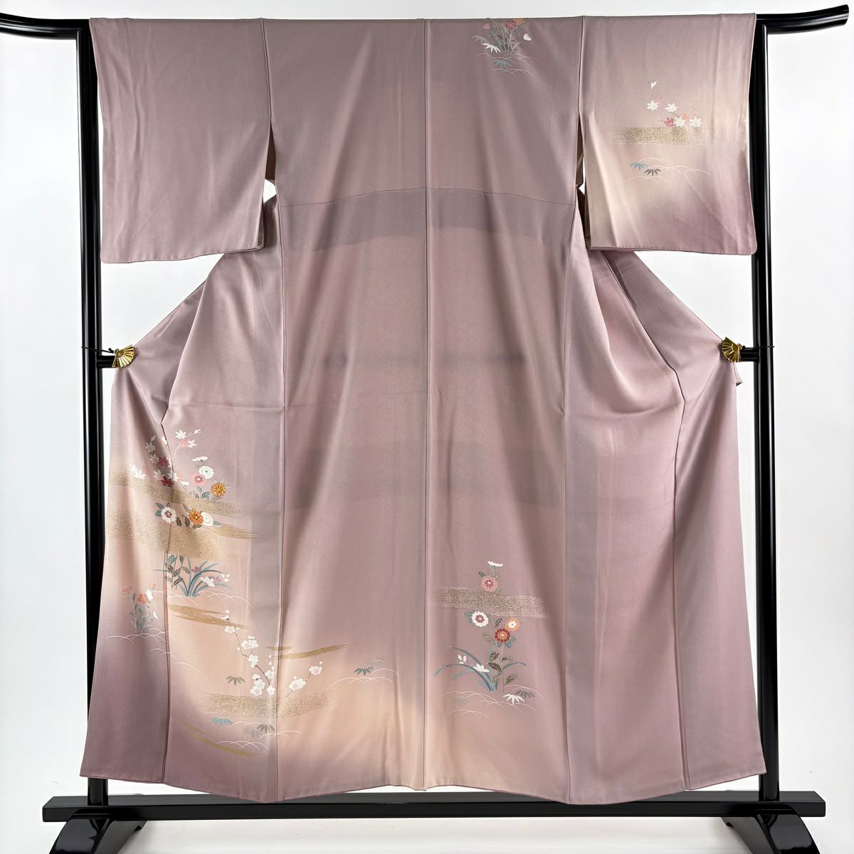 訪問服 身長155.5cm 袖長65cm M 雙層 菊花 枝梅花 金絲 金銀彩 淺紫 純蠶絲 優品級