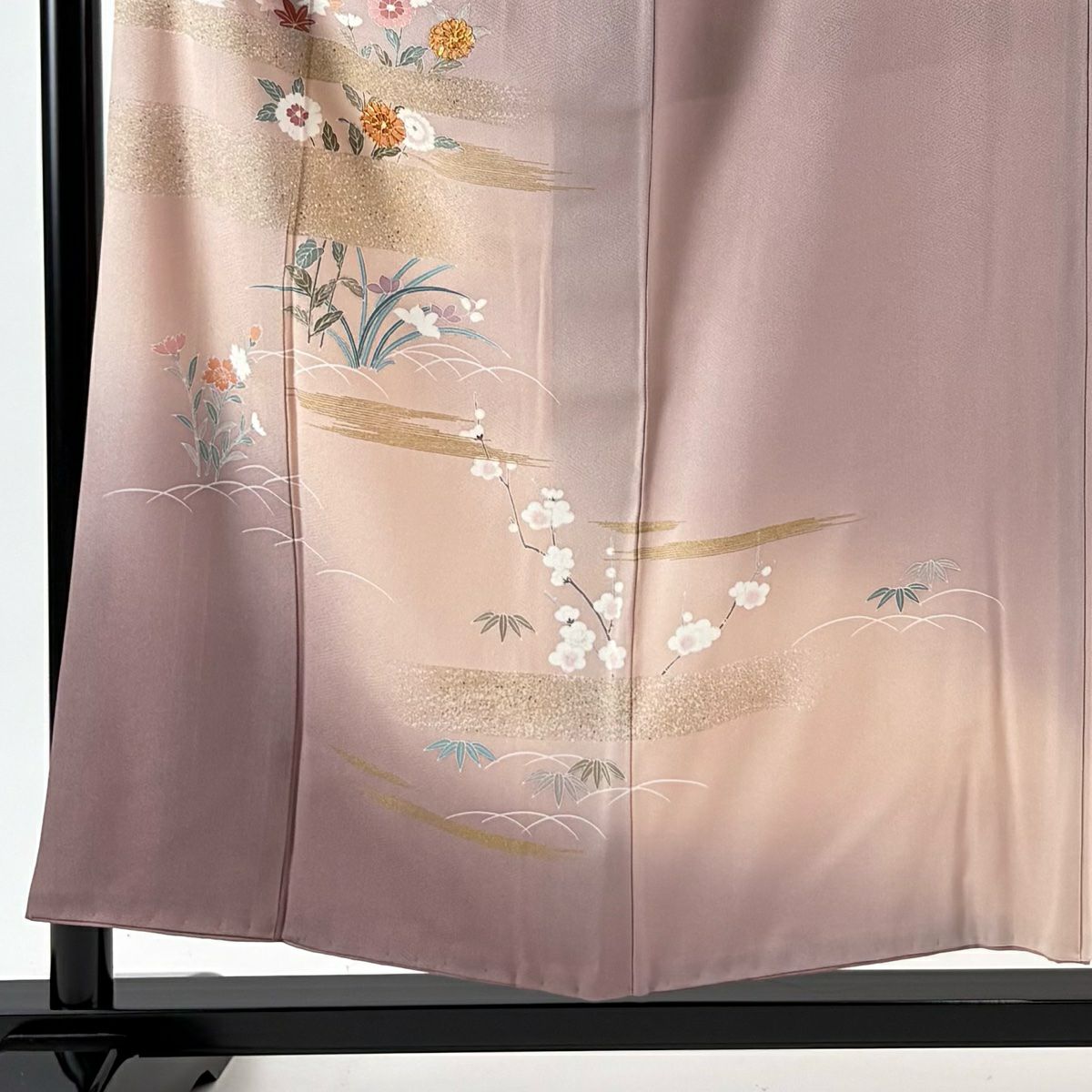 訪問服 身長155.5cm 袖長65cm M 雙層 菊花 枝梅花 金絲 金銀彩 淺紫 純蠶絲 優品級
