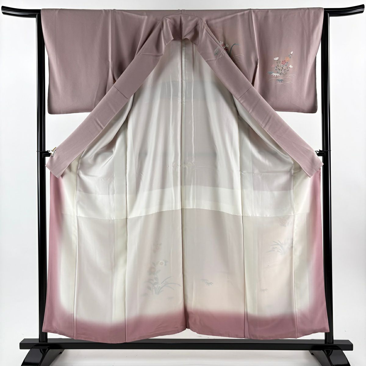 訪問服 身長155.5cm 袖長65cm M 雙層 菊花 枝梅花 金絲 金銀彩 淺紫 純蠶絲 優品級