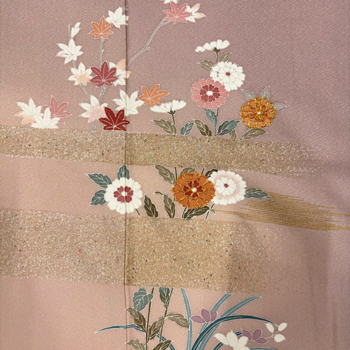 訪問服 身長155.5cm 袖長65cm M 雙層 菊花 枝梅花 金絲 金銀彩 淺紫 純蠶絲 優品級