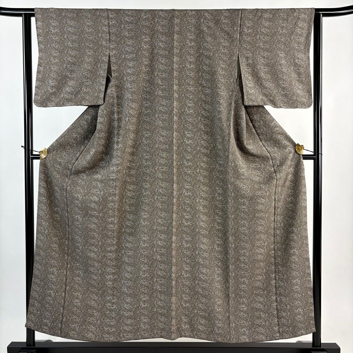 【美品】 小紋 身長152.5cm 袖長63cm S 雙層 幾何學圖案 灰綠 純蠶絲 秀品級