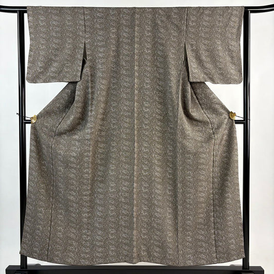 【美品】 小紋 身長152.5cm 袖長63cm S 雙層 幾何學圖案 灰綠 純蠶絲 秀品級