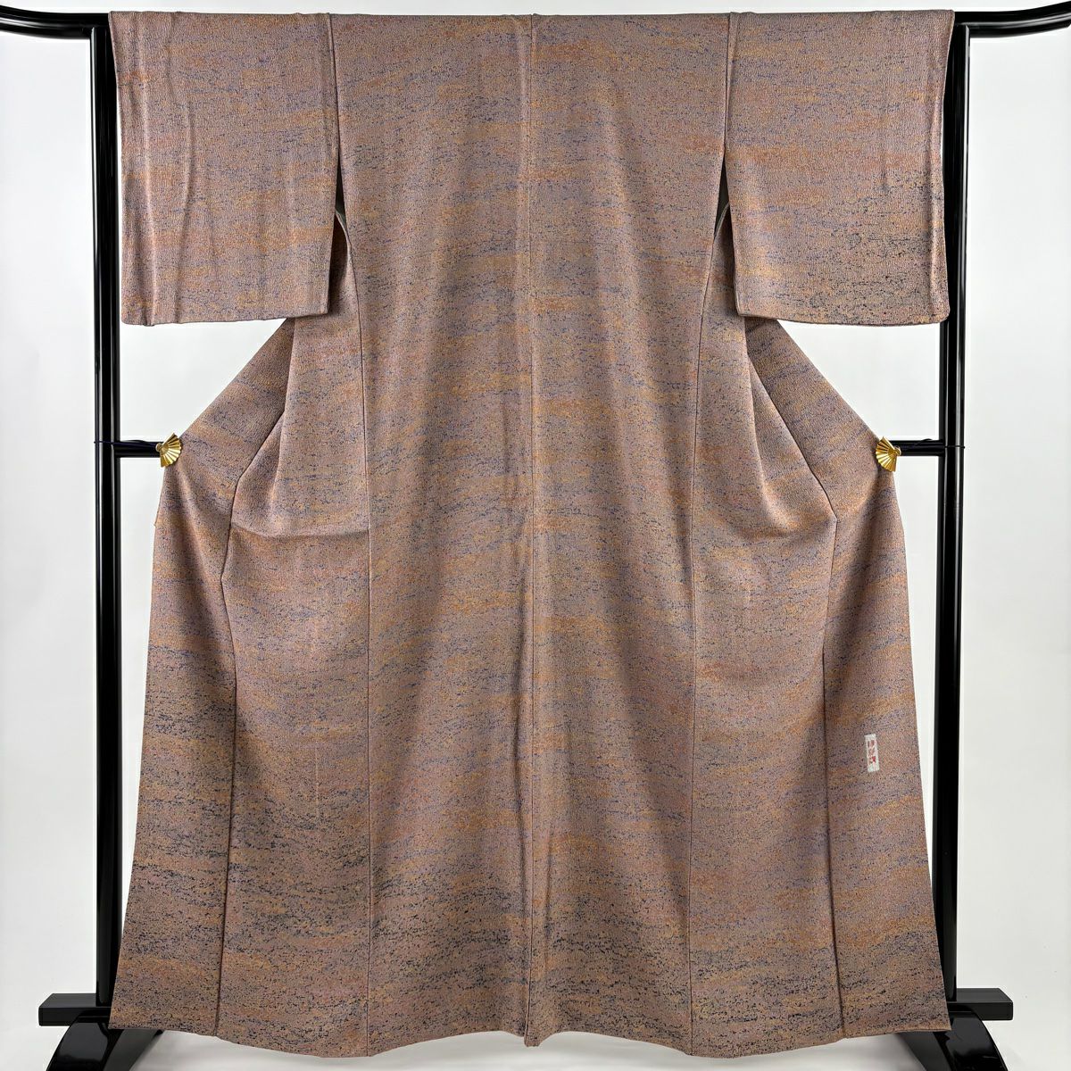 【美品】 付下 身長162.5cm 袖長63cm S 雙層 陶彩染 幾何學 薄小豆 純蠶絲 秀品級