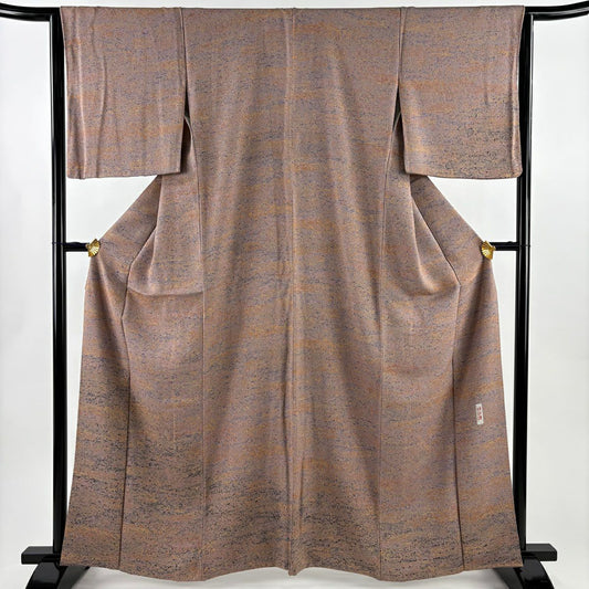 【美品】 付下 身長162.5cm 袖長63cm S 雙層 陶彩染 幾何學 薄小豆 純蠶絲 秀品級