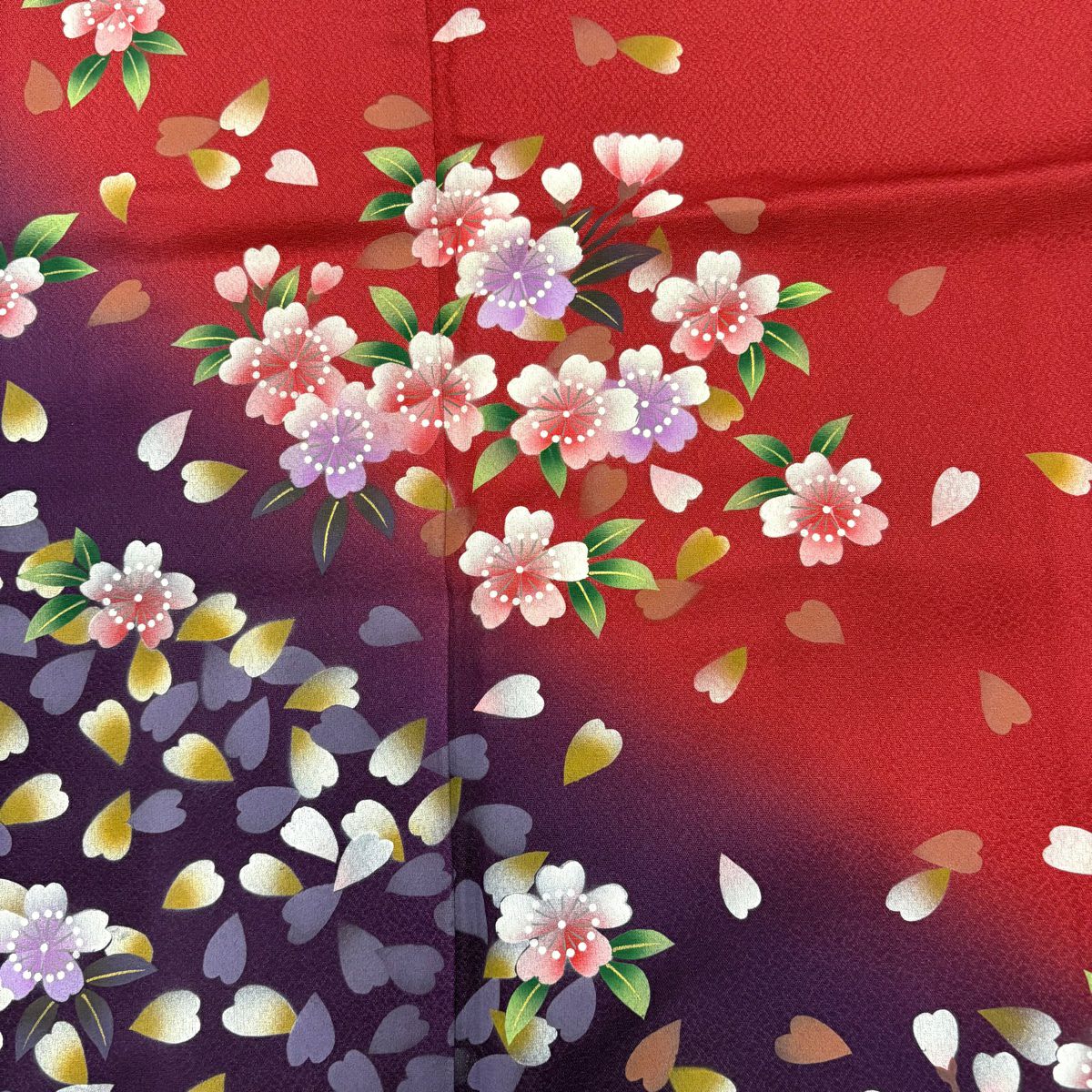 振袖禮服 身長164cm 袖長65cm M 雙層 樱花 樱花花瓣 染分 紅 純蠶絲 優品級