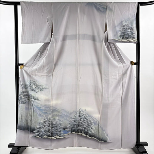 訪問服 身長162cm 袖長63.5cm S 雙層 樹木 山並 藕合 薄紫 純蠶絲 秀品級