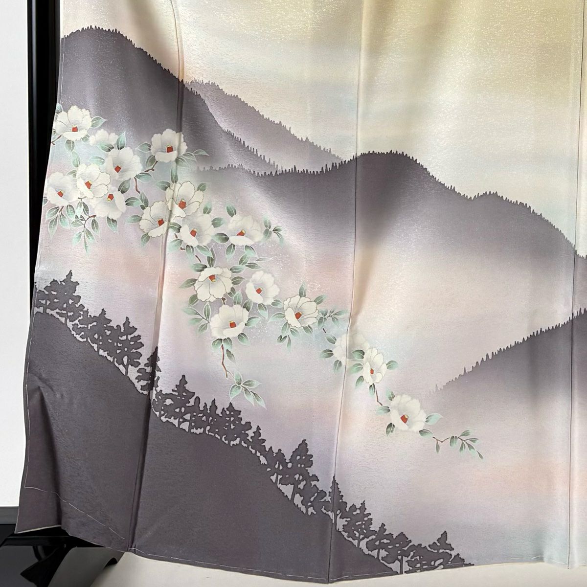 付下 身長164cm 袖長62cm S 雙層 落款有 椿 山並 金銀彩 漸層 米色 純蠶絲 優品級