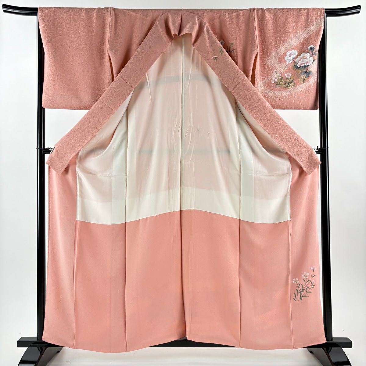 訪問服 身長160.5cm 袖長67.5cm L 雙層 牡丹 菖蒲 絞染 金銀彩 粉紅 純蠶絲 秀品級