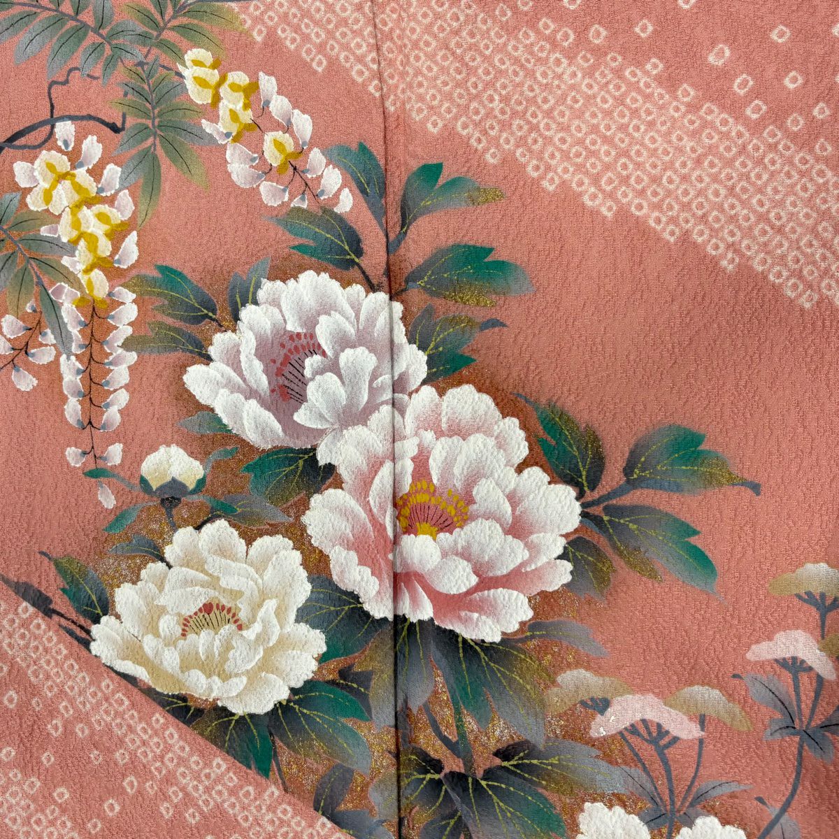 訪問服 身長160.5cm 袖長67.5cm L 雙層 牡丹 菖蒲 絞染 金銀彩 粉紅 純蠶絲 秀品級