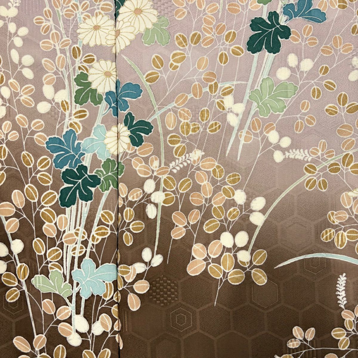 訪問服 身長156cm 袖長64.5cm M 雙層 菊花 萩 金彩裝飾 漸層 灰紫 純蠶絲 優品級