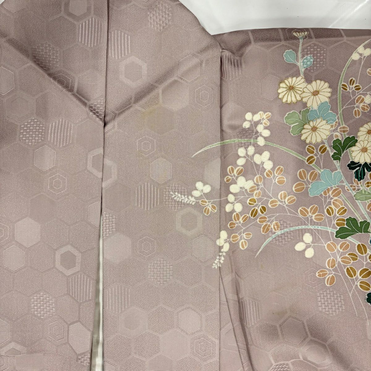 訪問服 身長156cm 袖長64.5cm M 雙層 菊花 萩 金彩裝飾 漸層 灰紫 純蠶絲 優品級