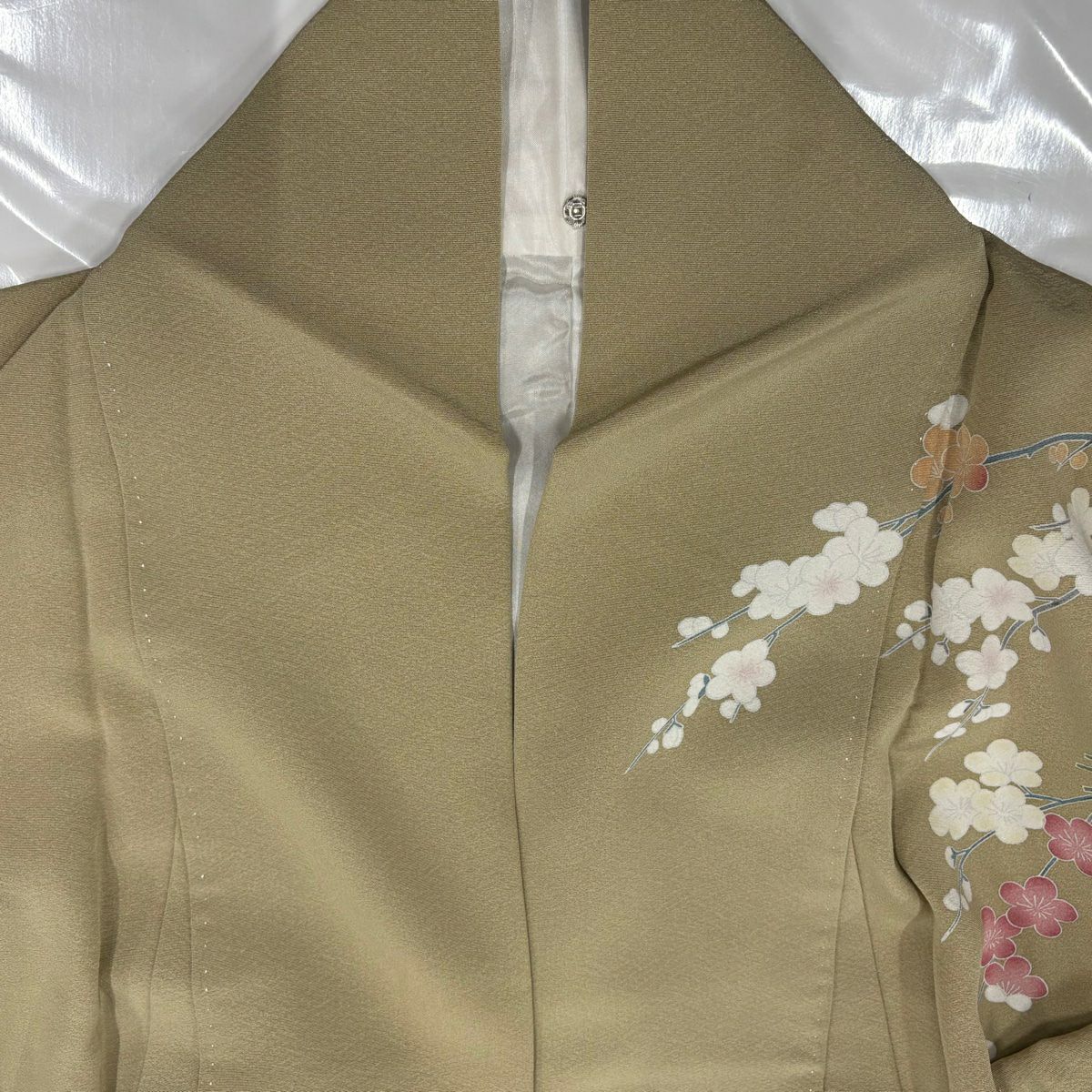 訪問服 身長161cm 袖長65.5cm M 雙層 鳥 草花紋紋 漸層 灰茶 純蠶絲 秀品級
