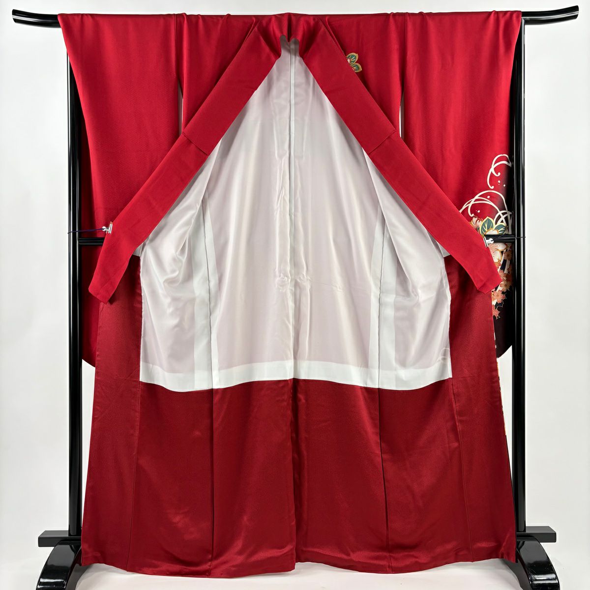 【美品】振袖禮服 身長167cm 袖長68.5cm L 雙層 櫻花 波頭 染分 金銀彩 紅 純蠶絲 秀品級