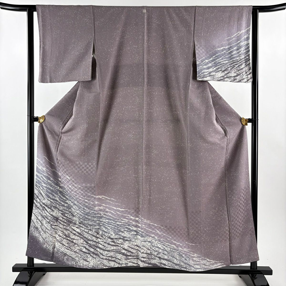 【美品】 付下 身長158cm 袖長62cm S 雙層 紬織織 霞 漸層 灰紫 純蠶絲 秀品級 一個紋