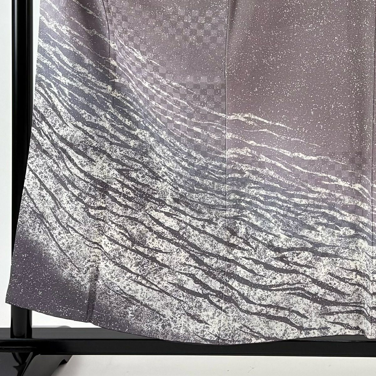 【美品】 付下 身長158cm 袖長62cm S 雙層 紬織織 霞 漸層 灰紫 純蠶絲 秀品級 一個紋