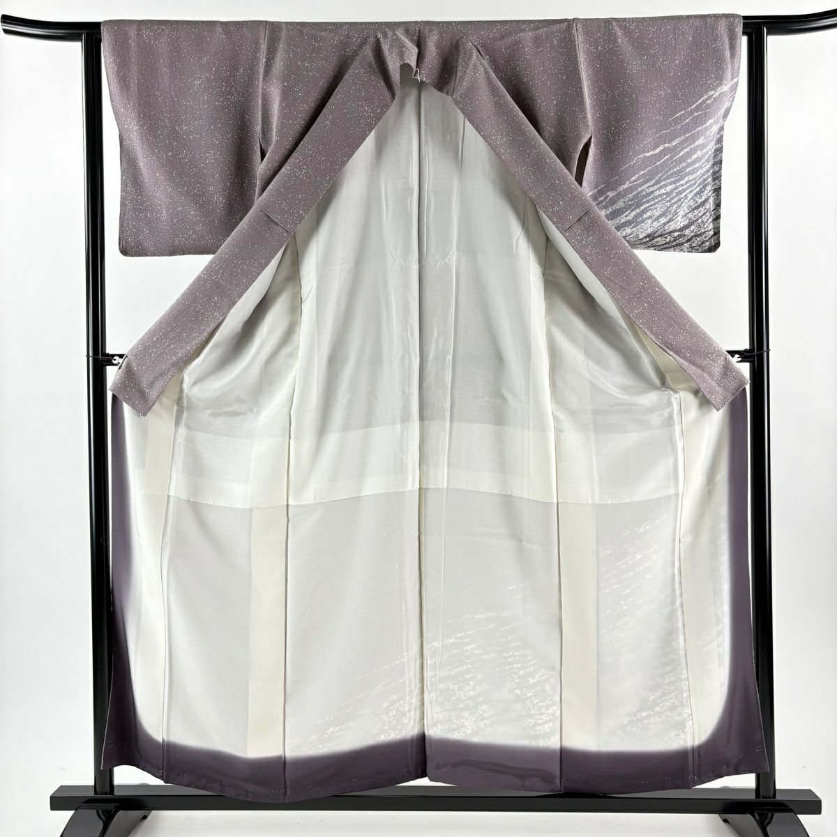 【美品】 付下 身長158cm 袖長62cm S 雙層 紬織織 霞 漸層 灰紫 純蠶絲 秀品級 一個紋