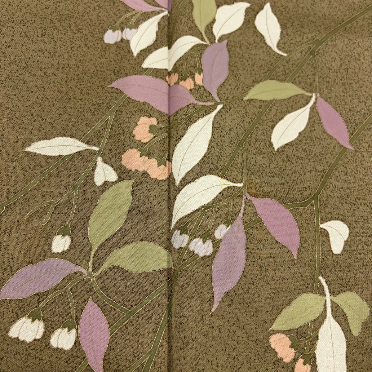 訪問服 身長156cm 袖長65cm M 雙層 枝花 金彩裝飾 茶綠 純蠶絲 秀品級